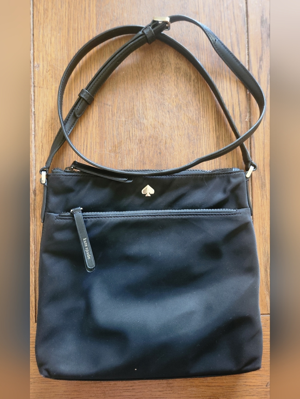 kate spade Black Nylon Crossbody with Gold Spade Accent